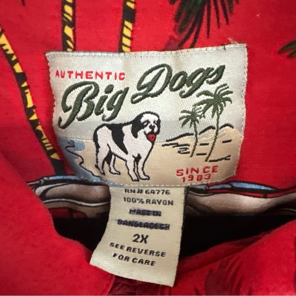 Big Dogs Short Sleeve Hawaiian Shirt Red, Palm Tree, Beach Bus,100% Rayon, 2XL - Picture 3 of 9